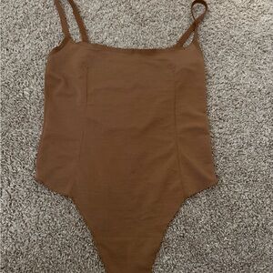 Skims Brown Ribbed One-Piece Shapewear